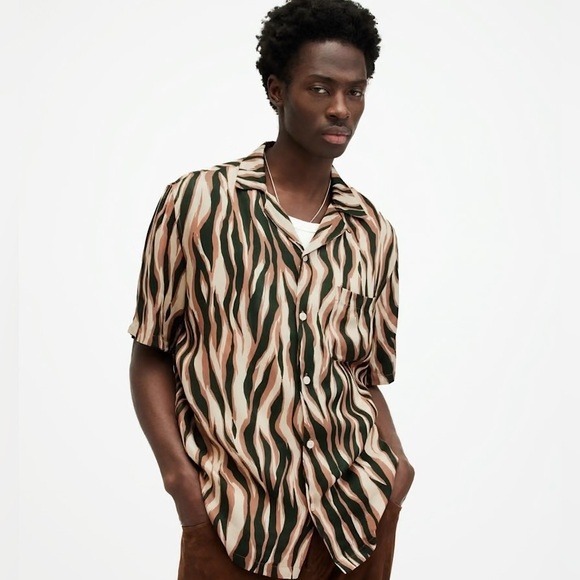 AllSaints Other - $199 NWT AllSaints Fired Camp Shirt Mens XS Brown Tiger Animal Print